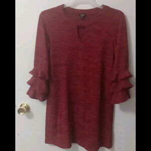 Tacera womens sweater mini dress 3/4 sleeves burgundy size large